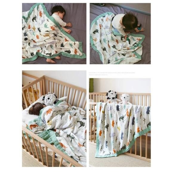 Dinosaur Muslin Blanket Baby Quilt - Silky Soft and Breathable Crib Blanket - Picture 2 of 8
